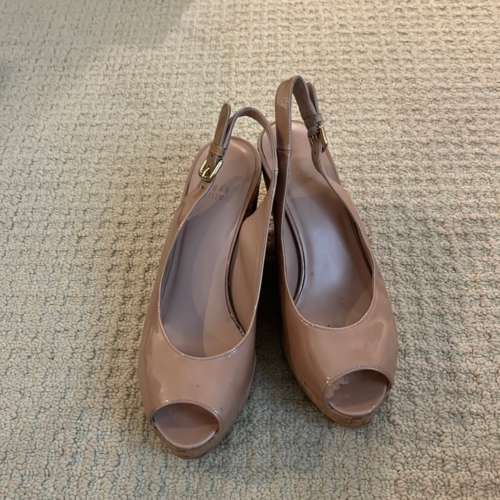 Stuart Weitzman Nude cork platform slingbacks. Size 7.